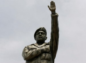 Statue of Venezuela's former president Hugo Chavez is seen at the main avenue of the Riberalta town in the Beni Province, at the northeast of La Paz
